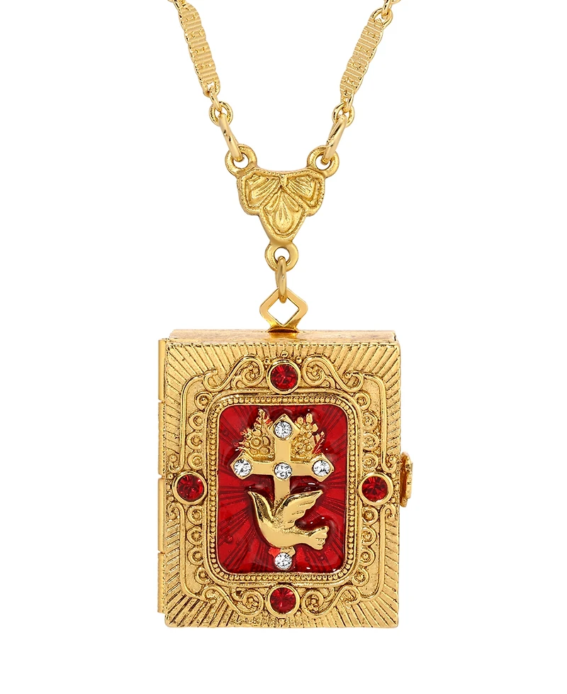 Symbols of Faith Gold Tone Red Enamel Cross Locket Necklace