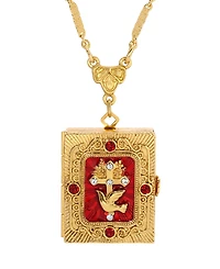 Symbols of Faith Gold Tone Red Enamel Cross Locket Necklace