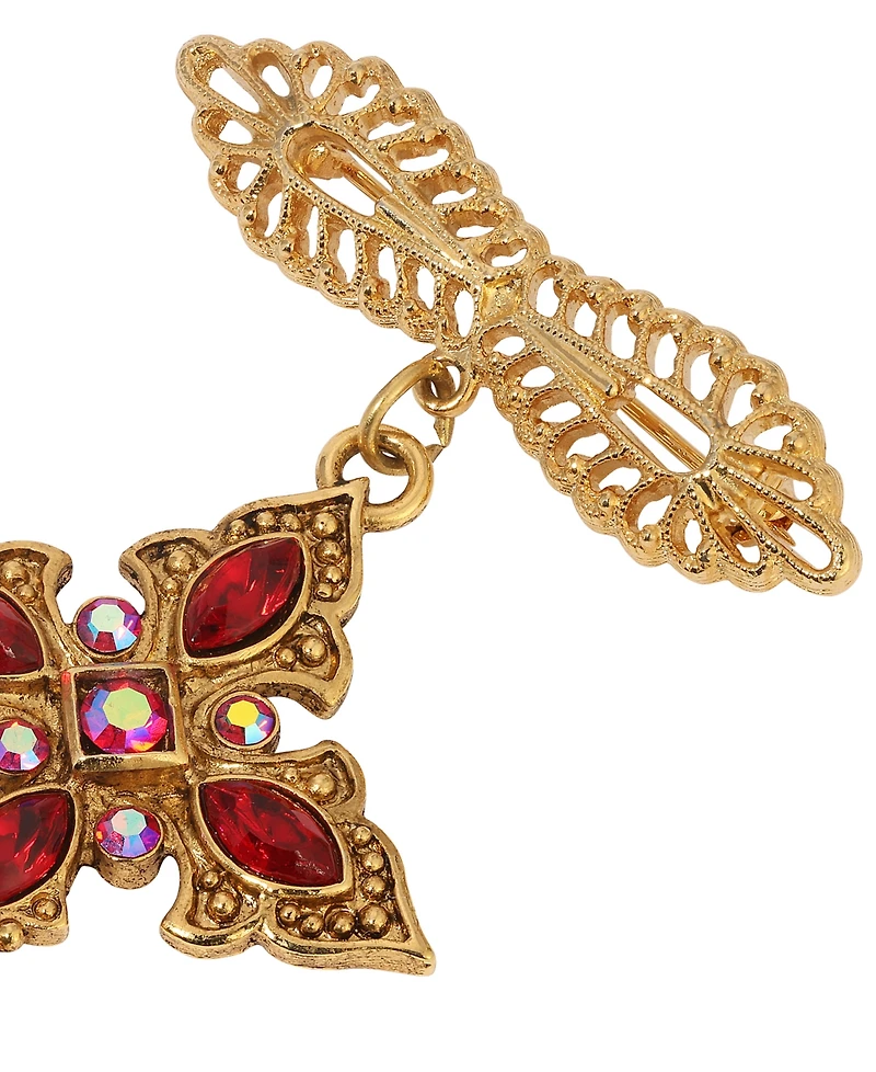 Symbols of Faith Gold Tone Siam Crystal Cross Pin