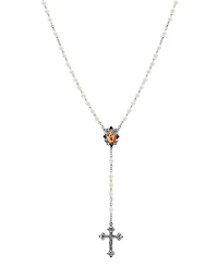 Symbols of Faith Silver-Tone Crucifix Mary Child Decal Pearl Bead Rosary