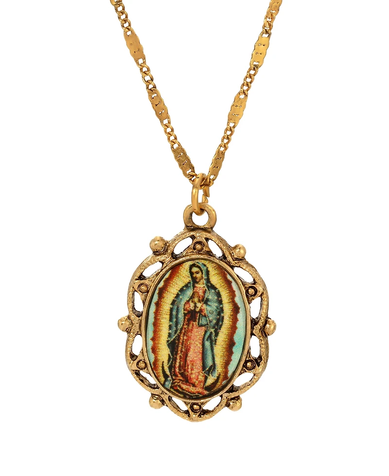 Symbols of Faith Gold-Tone Our Lady of Guadalupe Decal Oval Necklace