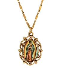 Symbols of Faith Gold-Tone Our Lady of Guadalupe Decal Oval Necklace