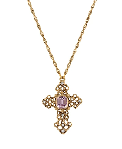 Symbols of Faith 14k Gold Dipped Amy Stone Crystal Cross 24" Necklace