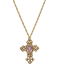 Symbols of Faith 14k Gold Dipped Amy Stone Crystal Cross 24" Necklace