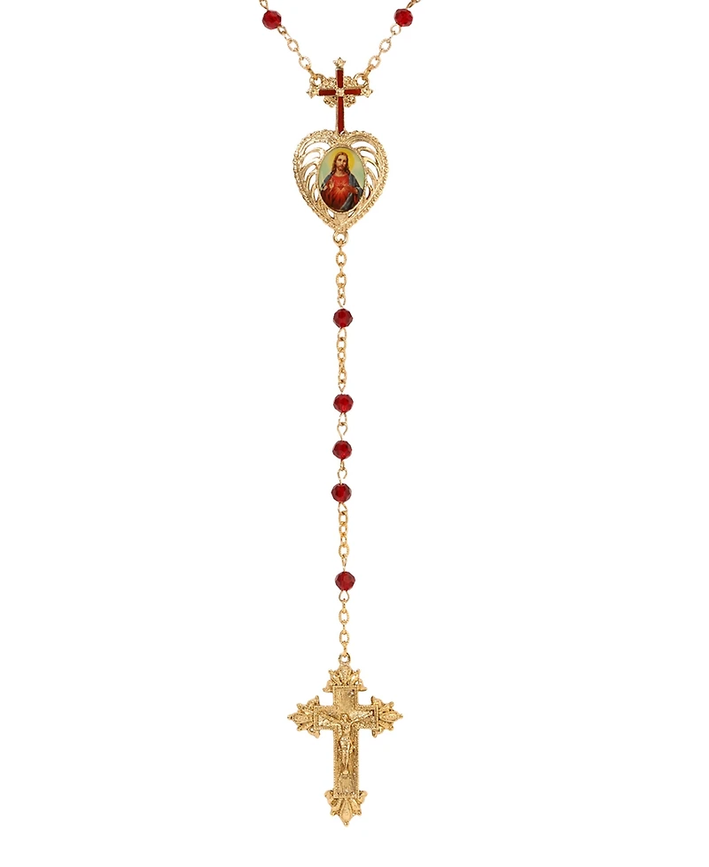 Symbols of Faith Gold-Tone Siam Bead Jesus Decal Rosary