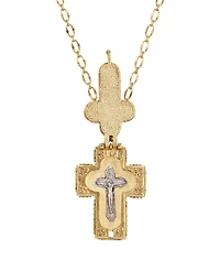 Symbols of Faith 14K Gold Dipped Aqua Blue Moonstone Cross Locket Pendant 32" Necklace