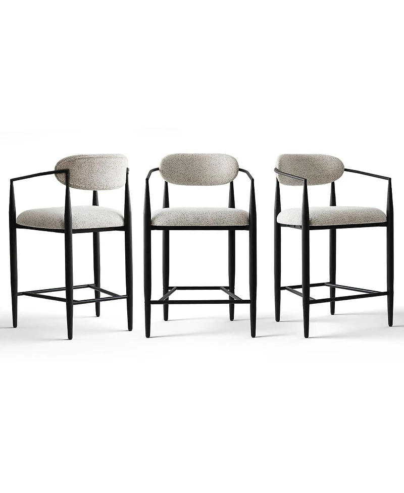 Maison Boucle Set of 3 Modern Chenille Counter Height Bar Stools with Arms