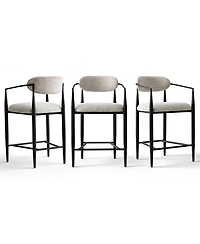 Maison Boucle Set of 3 Modern Chenille Counter Height Bar Stools with Arms