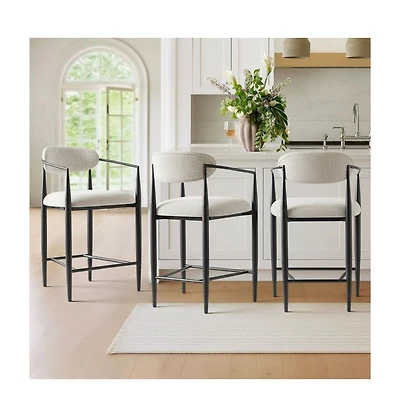 Maison Boucle Set of 3 Modern Chenille Counter Height Bar Stools with Arms