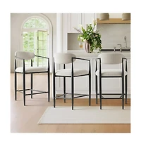 Maison Boucle Set of 3 Modern Chenille Counter Height Bar Stools with Arms
