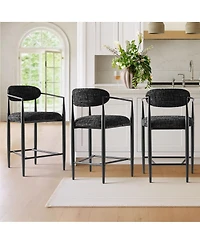 Maison Boucle Set of 3 Modern Chenille Counter Height Bar Stools with Arms