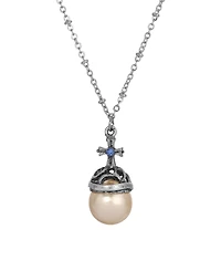 Symbols of Faith Silver-Tone Imitation Pearl Stone Blue Crystal Cross 16" Necklace