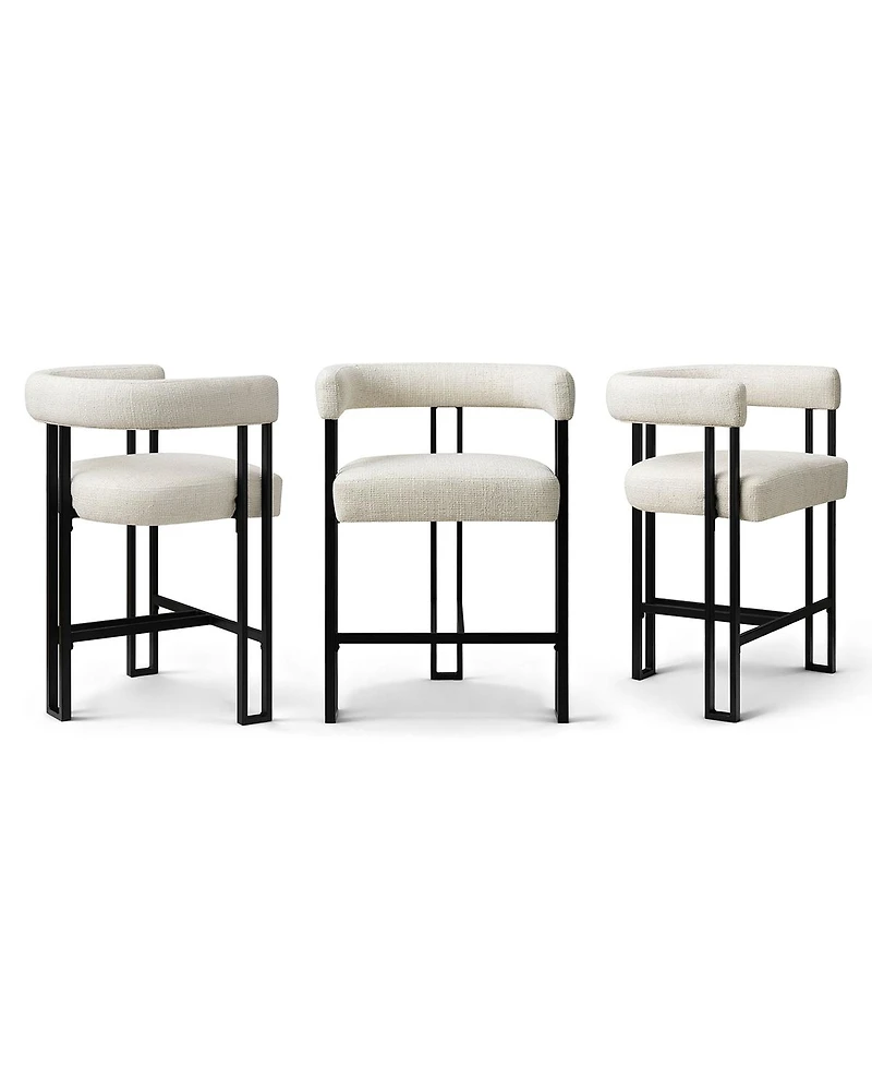 Maison Boucle 24" Upholstered Counter Height Stools with Arms for Island, Set of 3