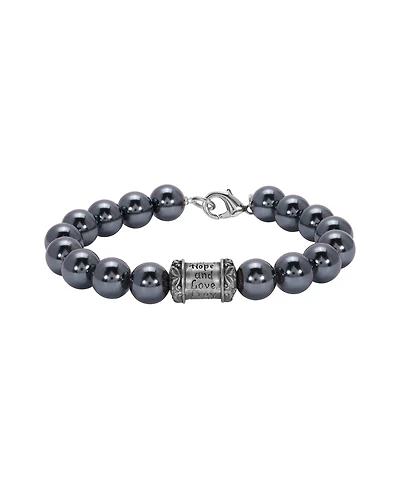 Symbols of Faith Silver-Tone Glass Black Imitation Pearl Prayer Bead Bracelet