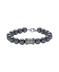 Symbols of Faith Silver-Tone Glass Black Imitation Pearl Prayer Bead Bracelet