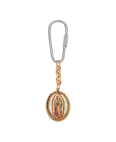 Symbols of Faith Silver Gold Tone Oval Lady Of Guadalupe Decal Key Chain