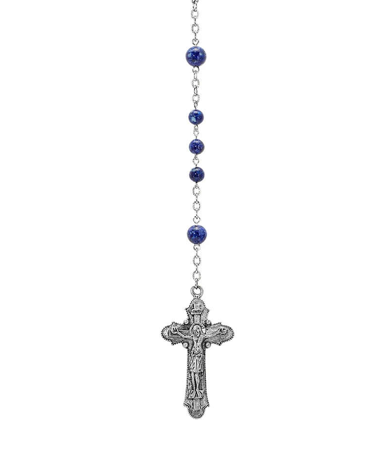 Symbols of Faith Silver-tone Dark Red Beaded Crucifix Rosary Necklace