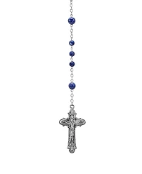 Symbols of Faith Silver-tone Dark Red Beaded Crucifix Rosary Necklace