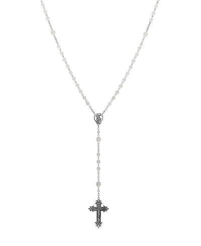 Symbols of Faith Silver-Tone Frosted Beaded Crucifix Rosary Necklace