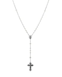 Symbols of Faith Silver-Tone Frosted Beaded Crucifix Rosary Necklace
