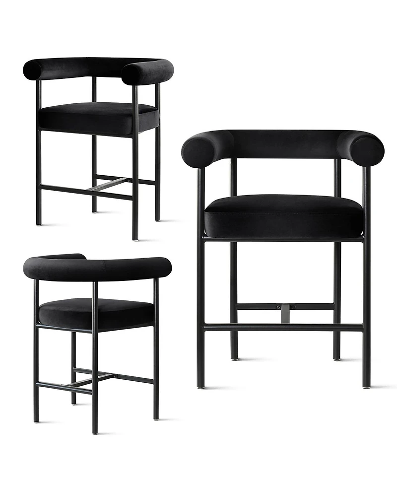 Maison Boucle 24" Velvet Counter Height Stools with Arms, Metal Legs, Set of 3