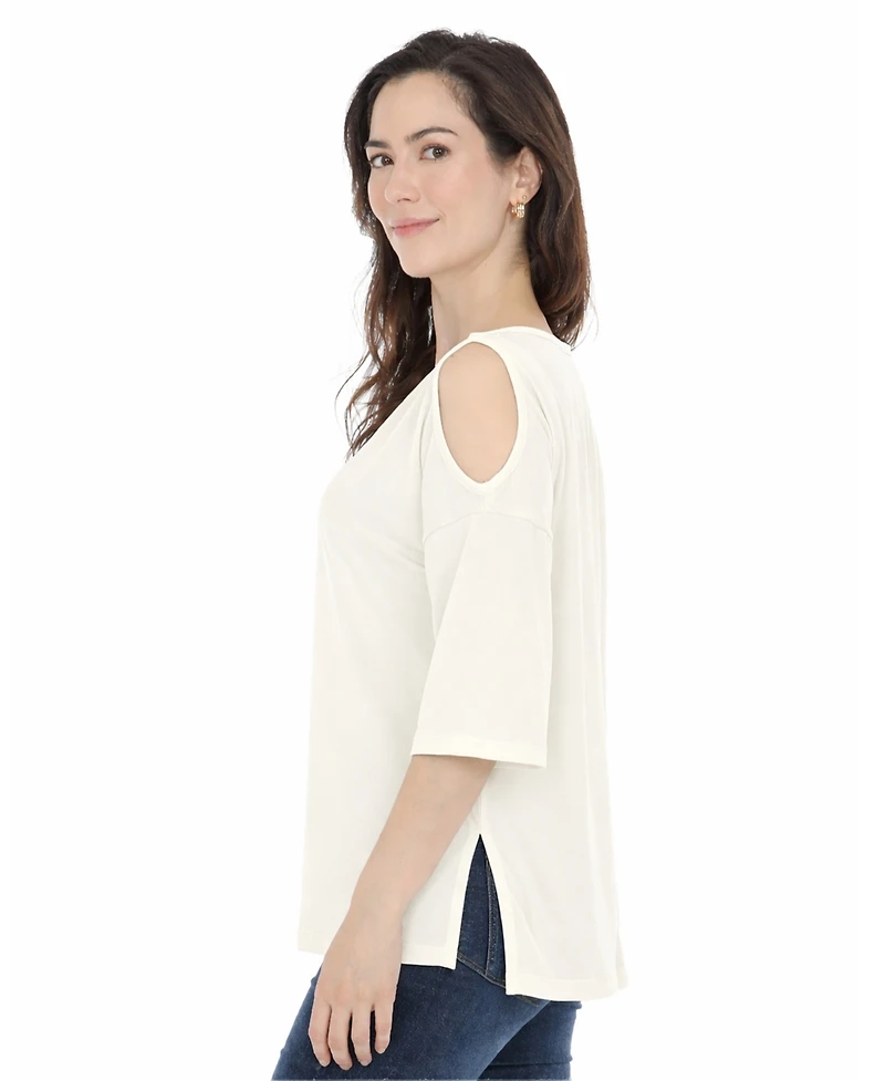 White Mark Women's Casual Cold Shoulder Pullover Top