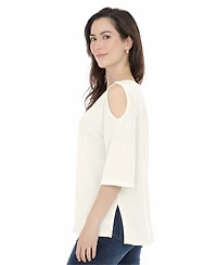 White Mark Women's Casual Cold Shoulder Pullover Top