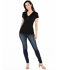 White Mark Women's V-Neck Front-Tie Pullover Top