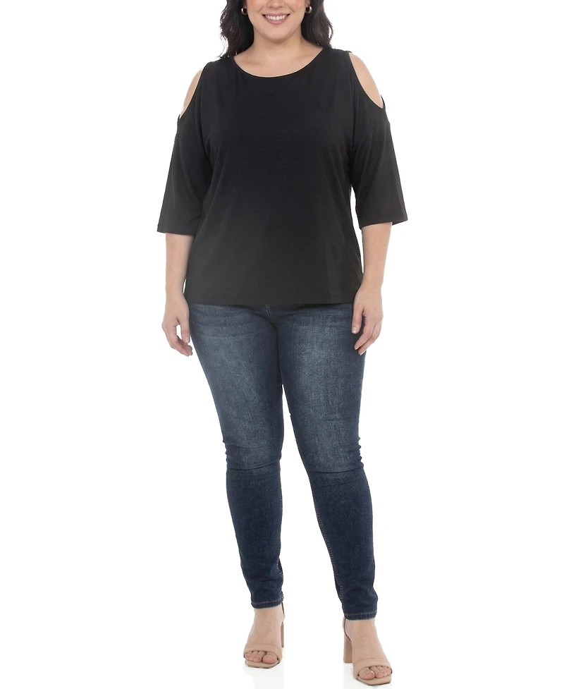 White Mark Plus Casual Cold Shoulder Pullover Top