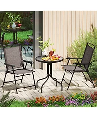 Gymax 3 Pcs Outdoor Bistro Dining Furniture Set w/1.57'' Umbrella Hole Rippled