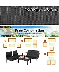 Gymax 8PCS Rattan Patio Furniture Set Outdoor Wicker Conversation Set w/ Cushions