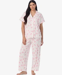 Lauren Ralph Plus Short-Sleeve Top and Mid Rise Pajama Pants, 2-Piece Set
