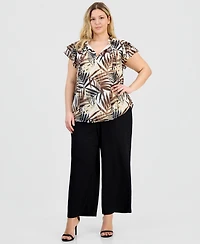 Anne Klein Plus Flutter-Sleeve Tie-Neck Top