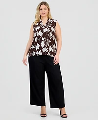 Anne Klein Plus Pleated-Neck Sleeveless Top