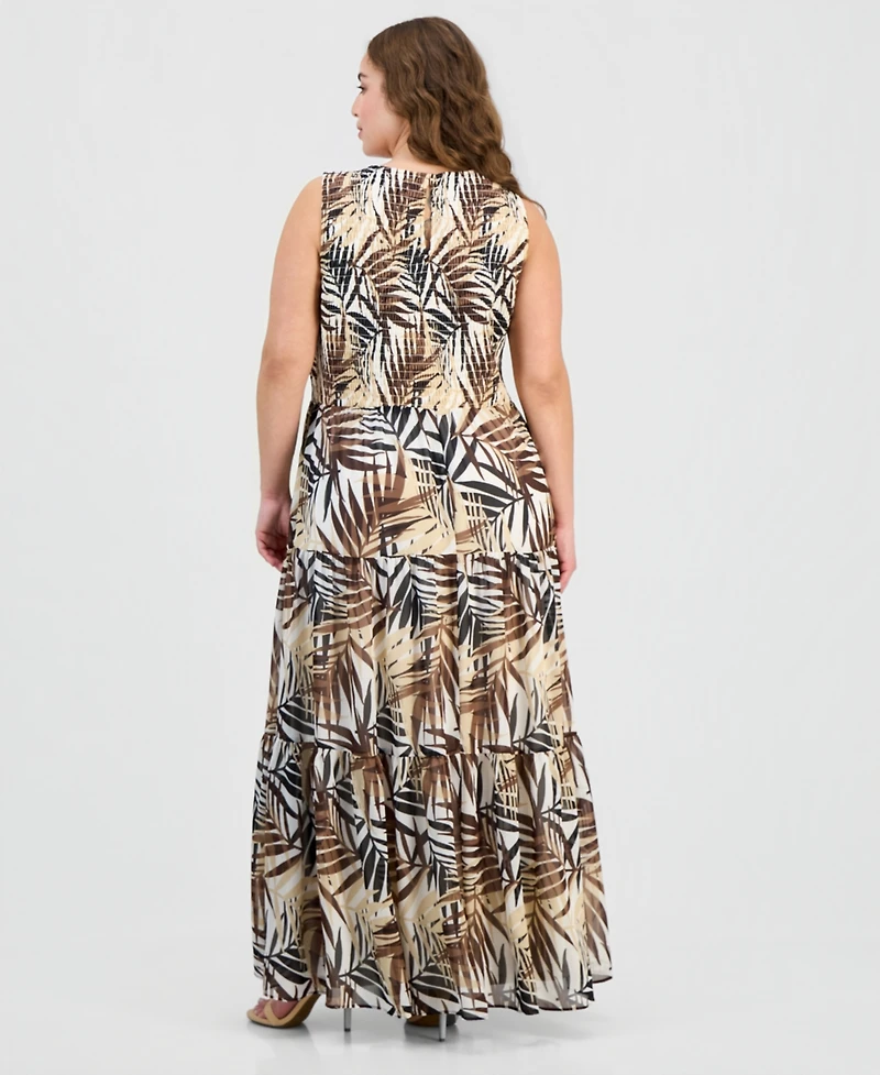 Anne Klein Plus Smocked-Waist Tiered Dress