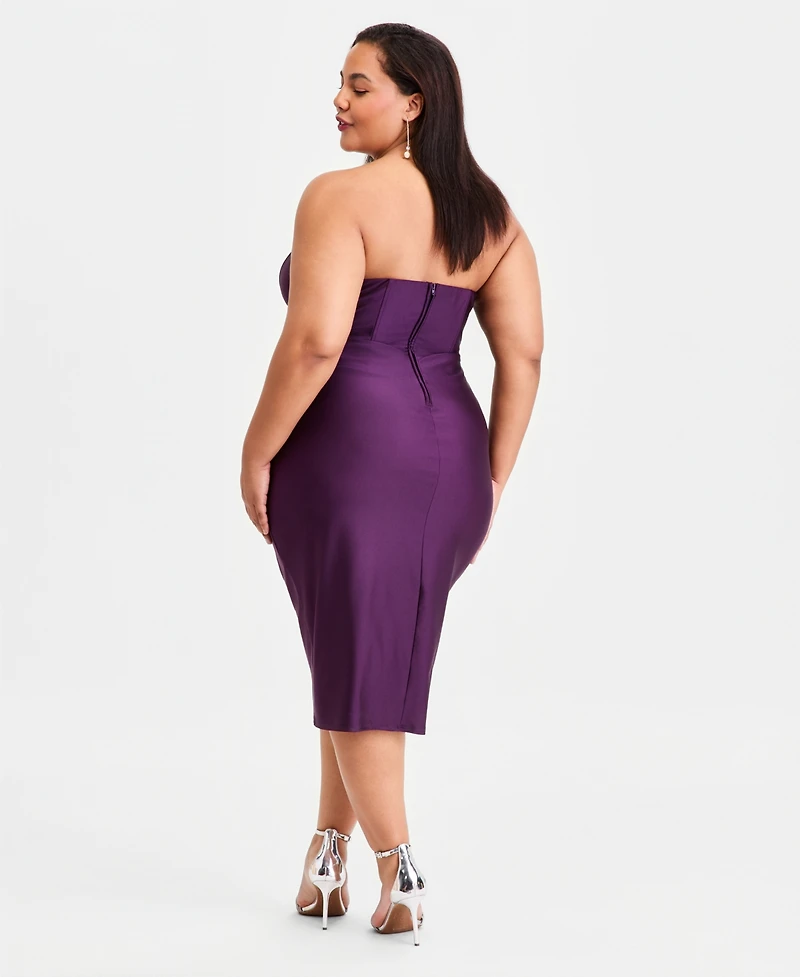 B Darlin Trendy Plus Strapless Satin Sheath Dress