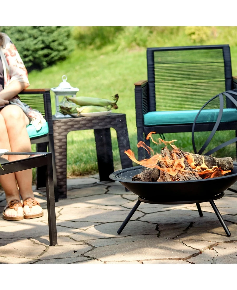 Outdoor Camping or Backyard Replacement Round Steel with Heat-Resistant Paint Finish Fire Pit Bowl - Black