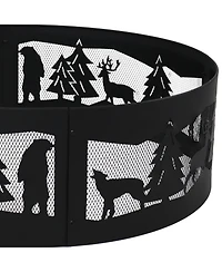 Forest Wilderness Heavy-Duty Steel Fire Pit Ring with 360-Degree Wildlife Cutouts - 36-Inch Round - Black