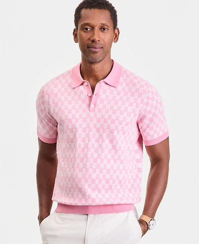 Club Room Men's Geometric Jacquard Short-Sleeve Sweater Polo Shirt, Macy's Exclusive - Tedd Box Geo Knit