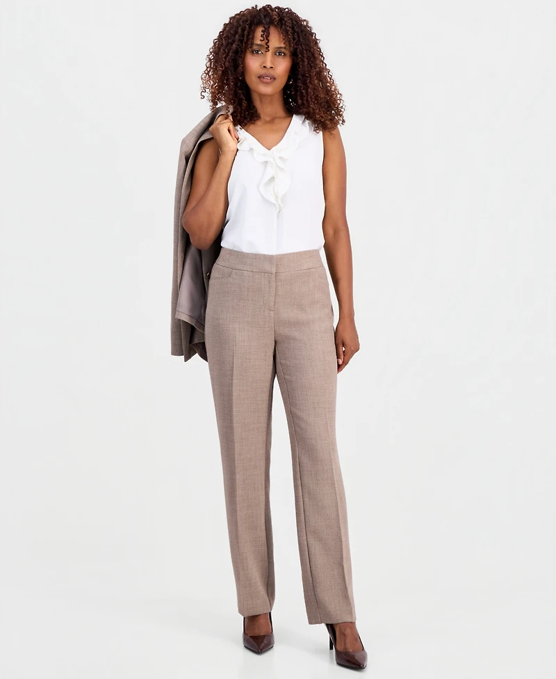 Kasper Women's Textured High-Rise Straight-Leg Trousers, Regular & Petite