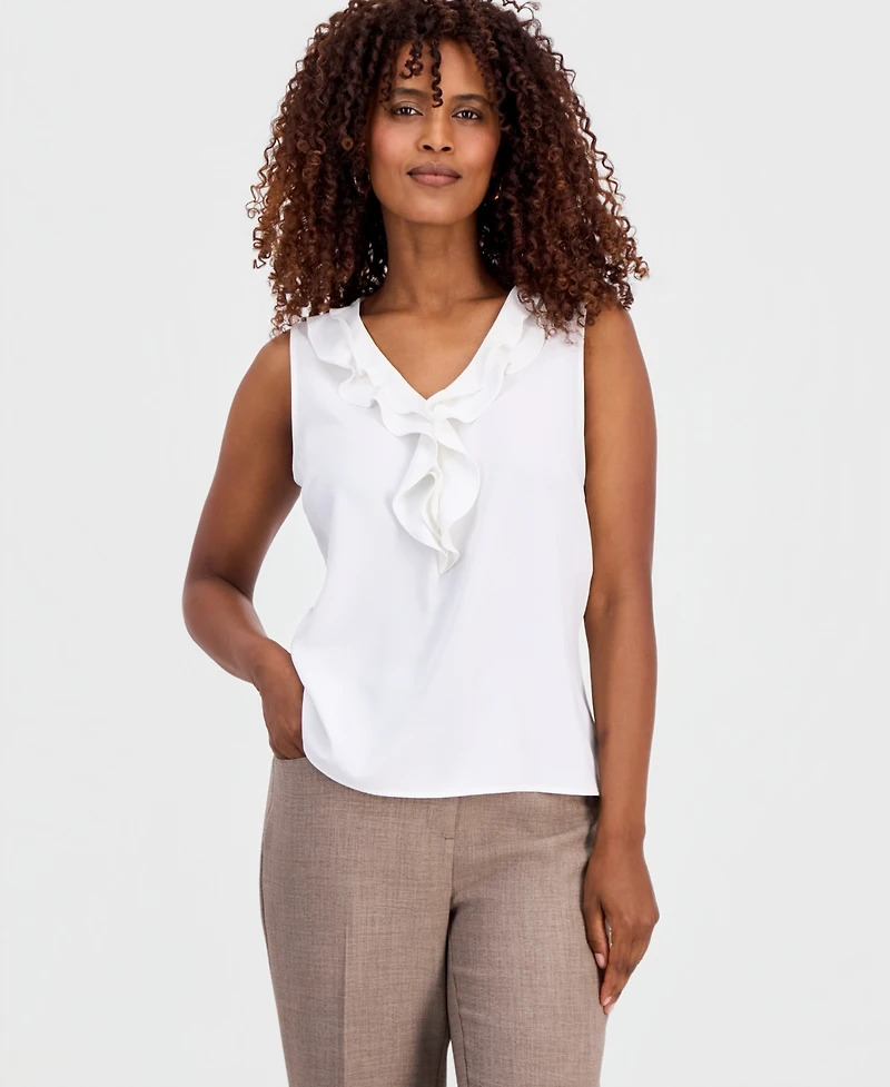 Kasper Women's Ruffled V-Neck Sleeveless Top, Regular & Petite