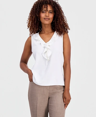 Kasper Women's Ruffled V-Neck Sleeveless Top, Regular & Petite