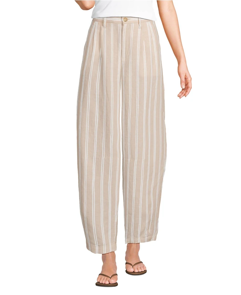 Lands' End Women's Linen High Rise Pleated Barrel Leg Ankle Pants