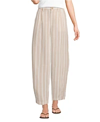 Lands' End Women's Linen High Rise Pleated Barrel Leg Ankle Pants