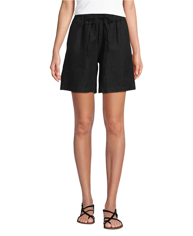 Lands' End Women's Linen High Rise Pull On 7" Shorts