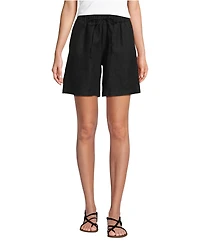 Lands' End Women's Linen High Rise Pull On 7" Shorts