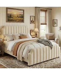 gaomon Queen Bed Frame with 52" Tall Headboard and Footboard, Upholstered Platform with Wood Slats