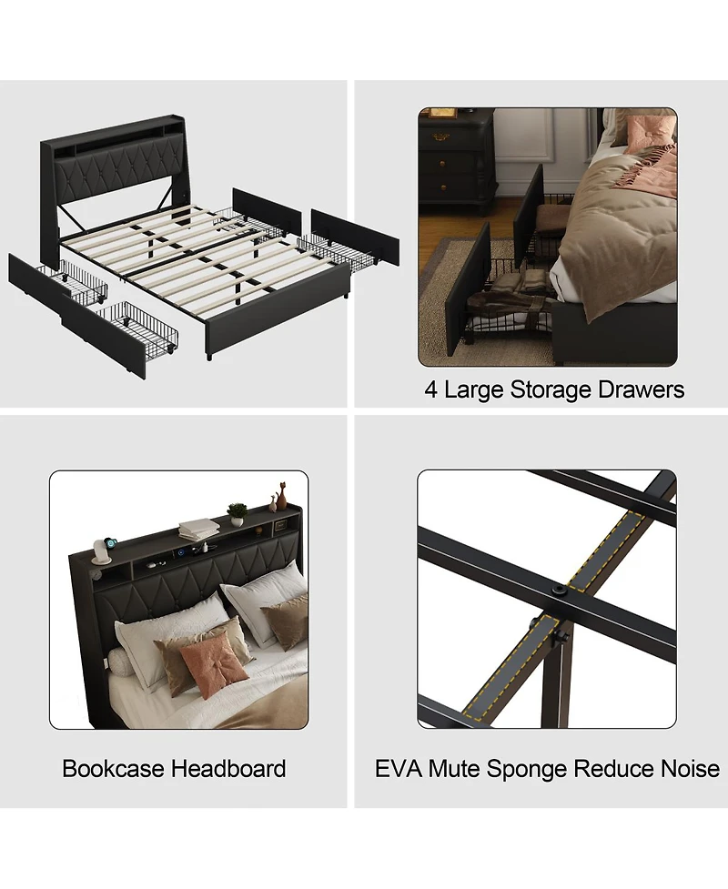 Streamdale Furniture Queen Bed Frame with Ergonomic Headboard
