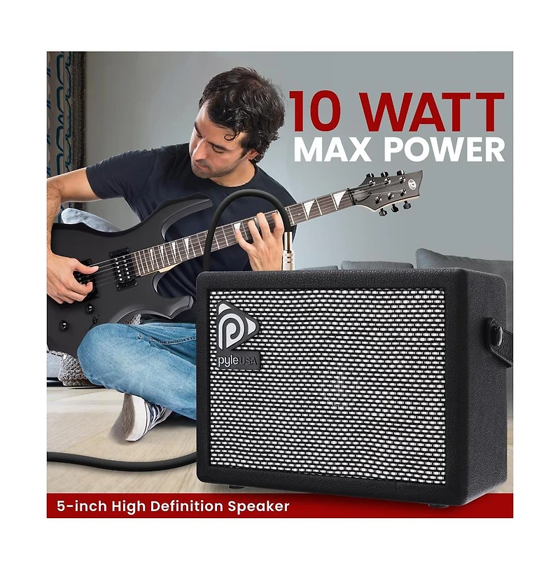 Pyle Portable Electronic Guitar Amplifier - High-Definition Speaker with Tone Controls (PGTAMPL232BK)