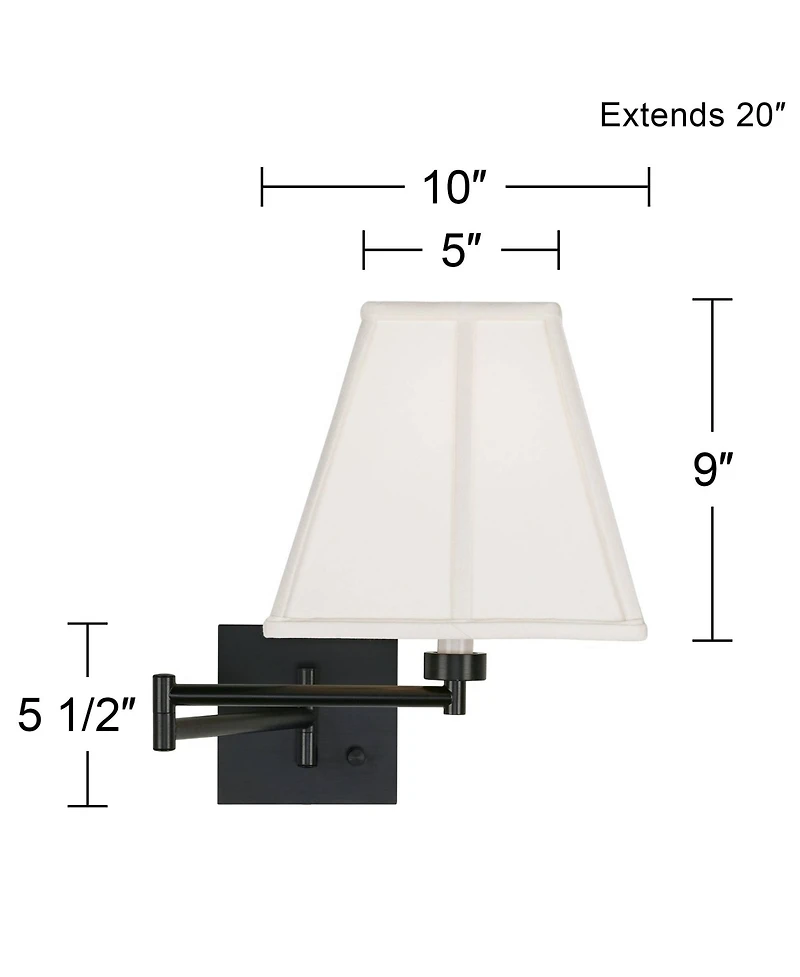 Barnes and Ivy Swing Arm Wall Lamp Espresso Plug-In Light Fixture Square Shade for Bedroom Bedside Living Room Reading
